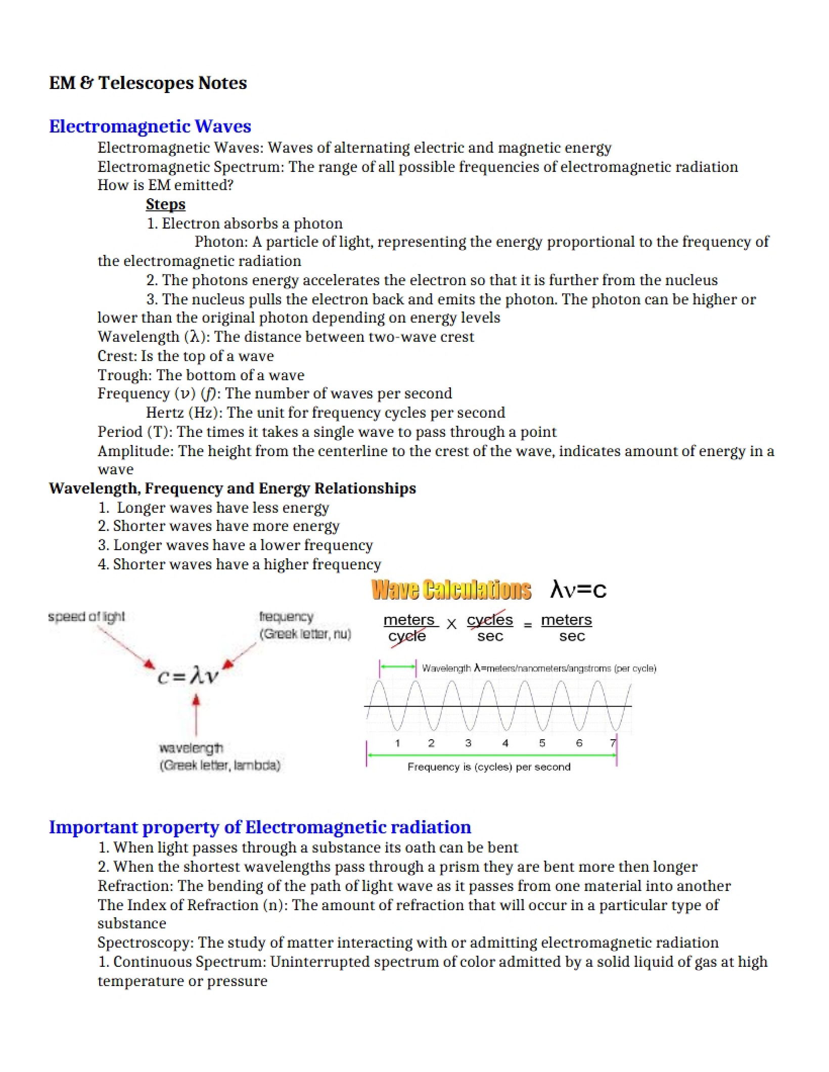 Notes on Telescopes and EM
