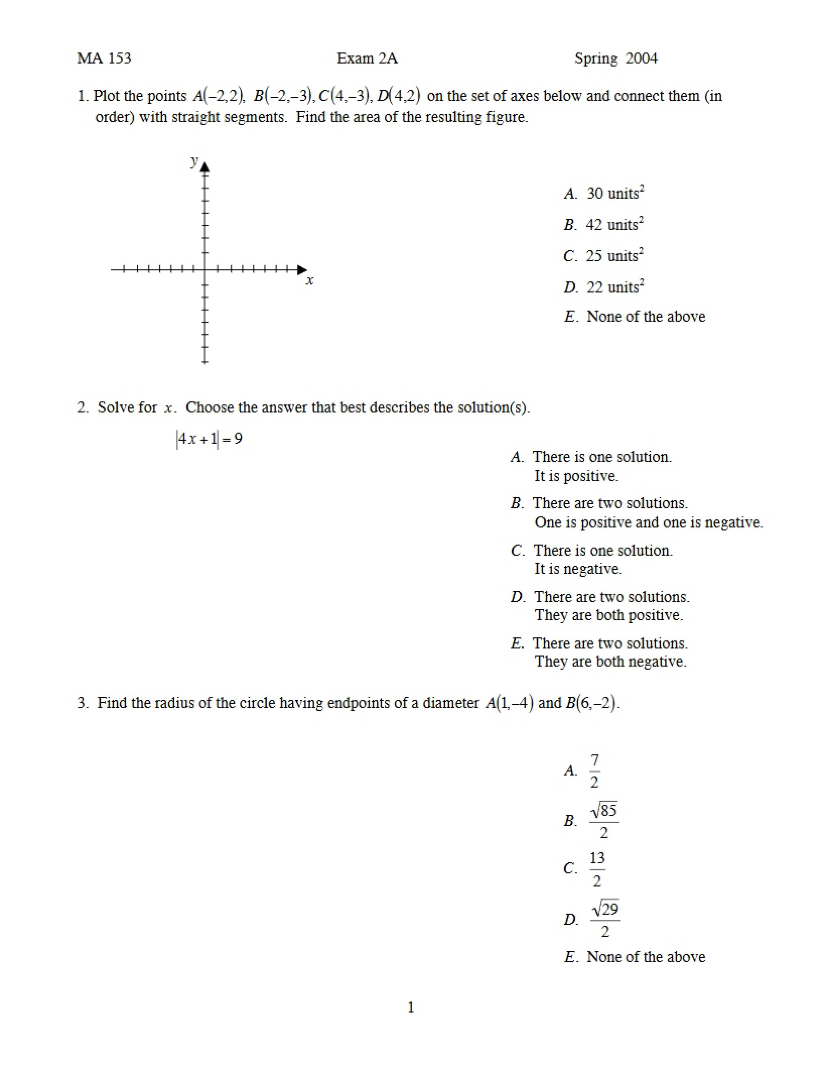 Second Exam Version A
