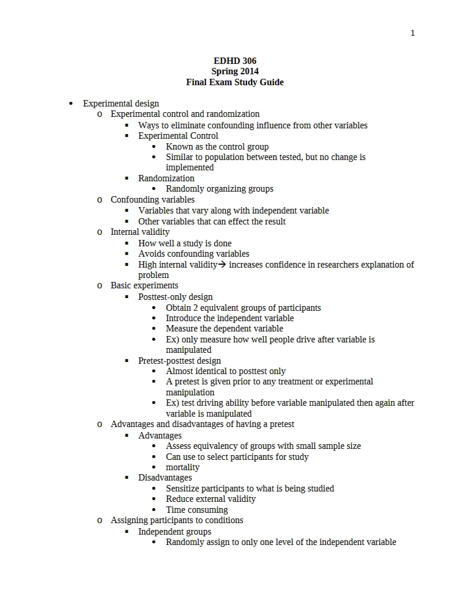 Final Examination Study Guide