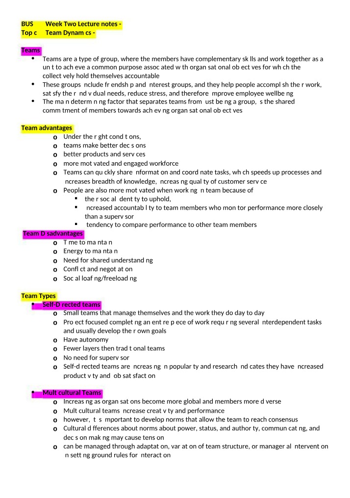 Week Two Lecture Notes - BUS293