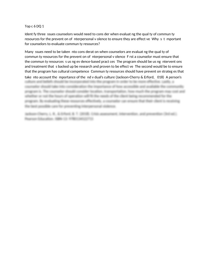 Evaluating Community Resources for Interpersonal