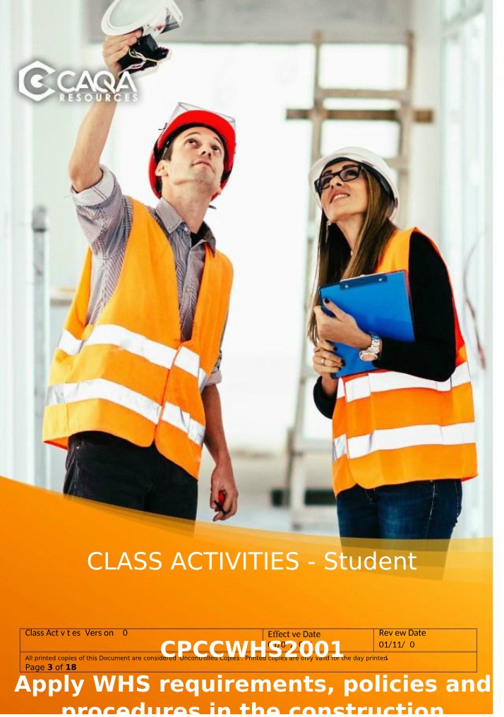 Class Activities for CPCCWHS2001