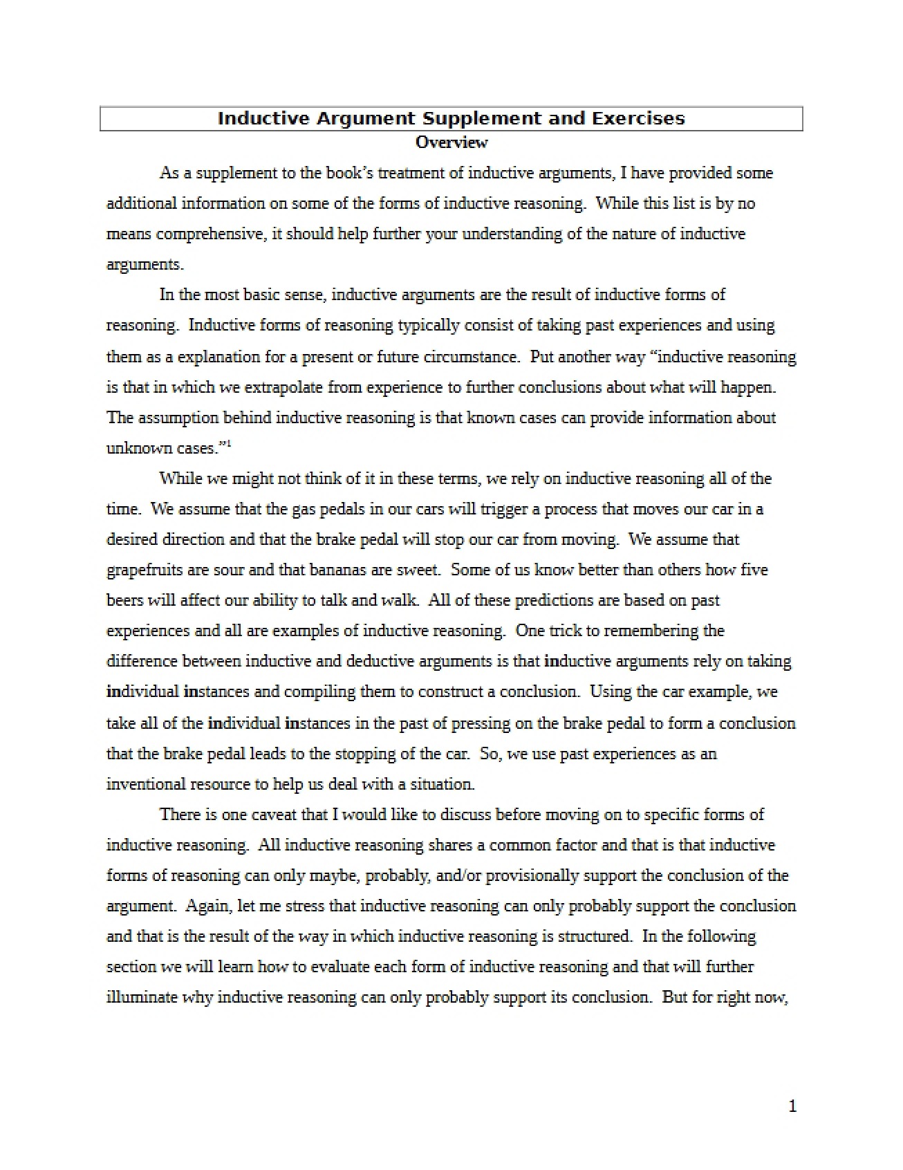 Exercises and Supplement for Inductive Arguments