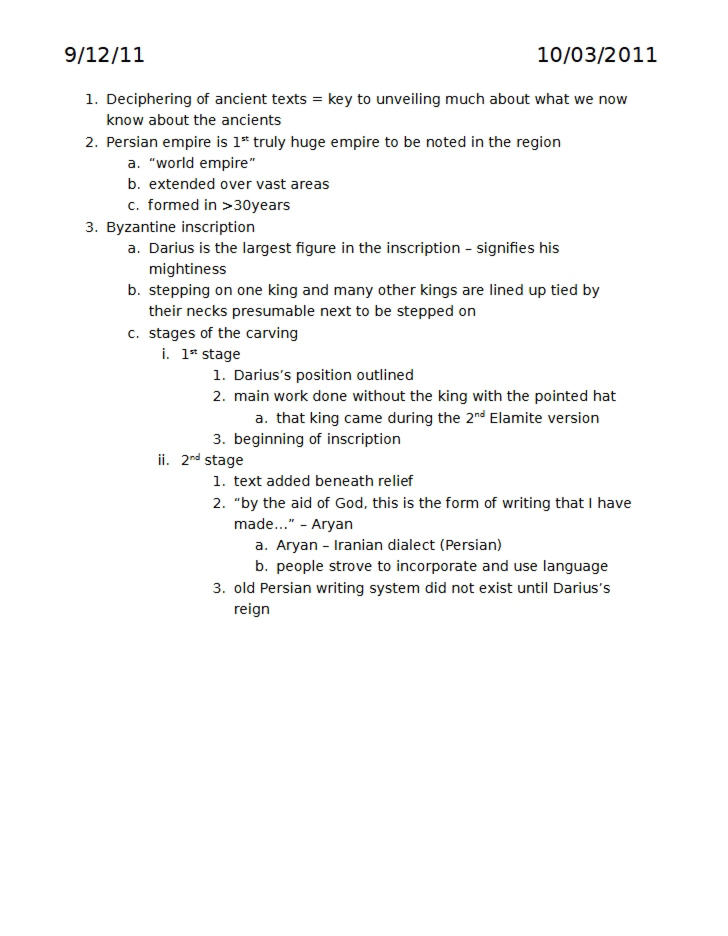 Notes from Lecture