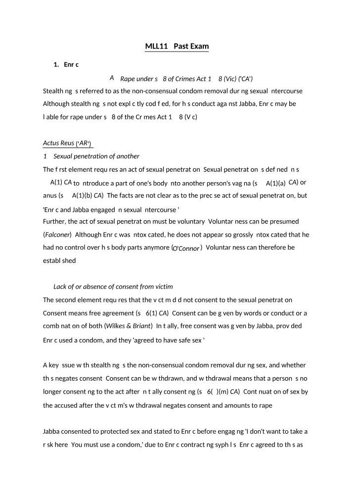 Elements of Rape in Non-consensual Condom Removal