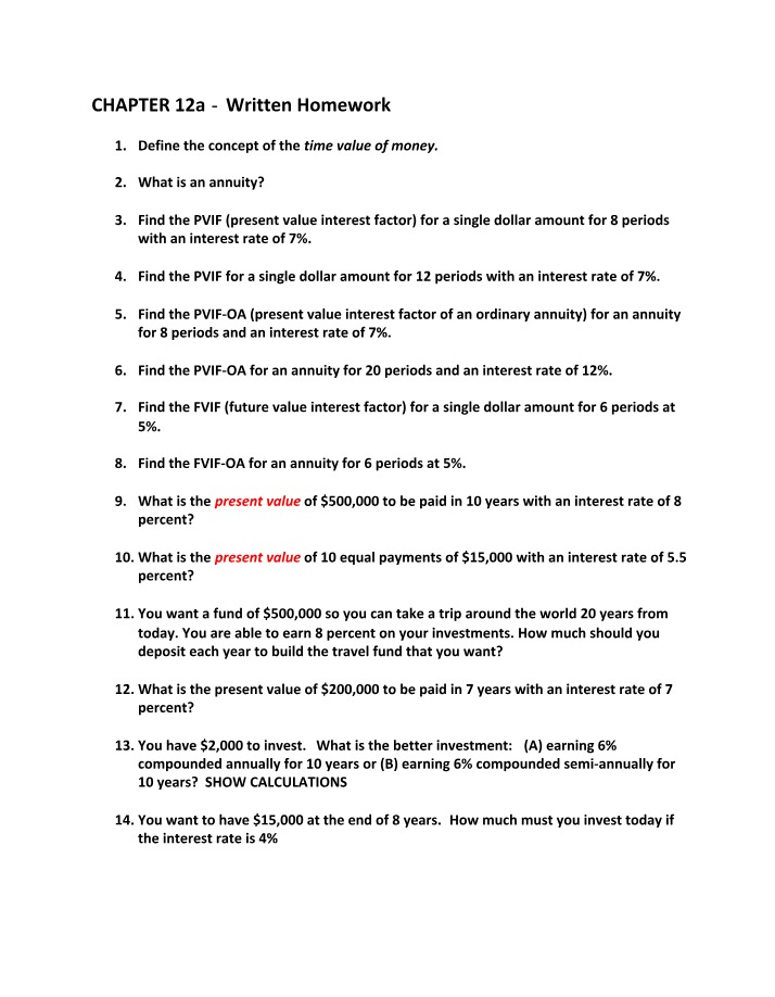 Written Homework - Time Value of Money