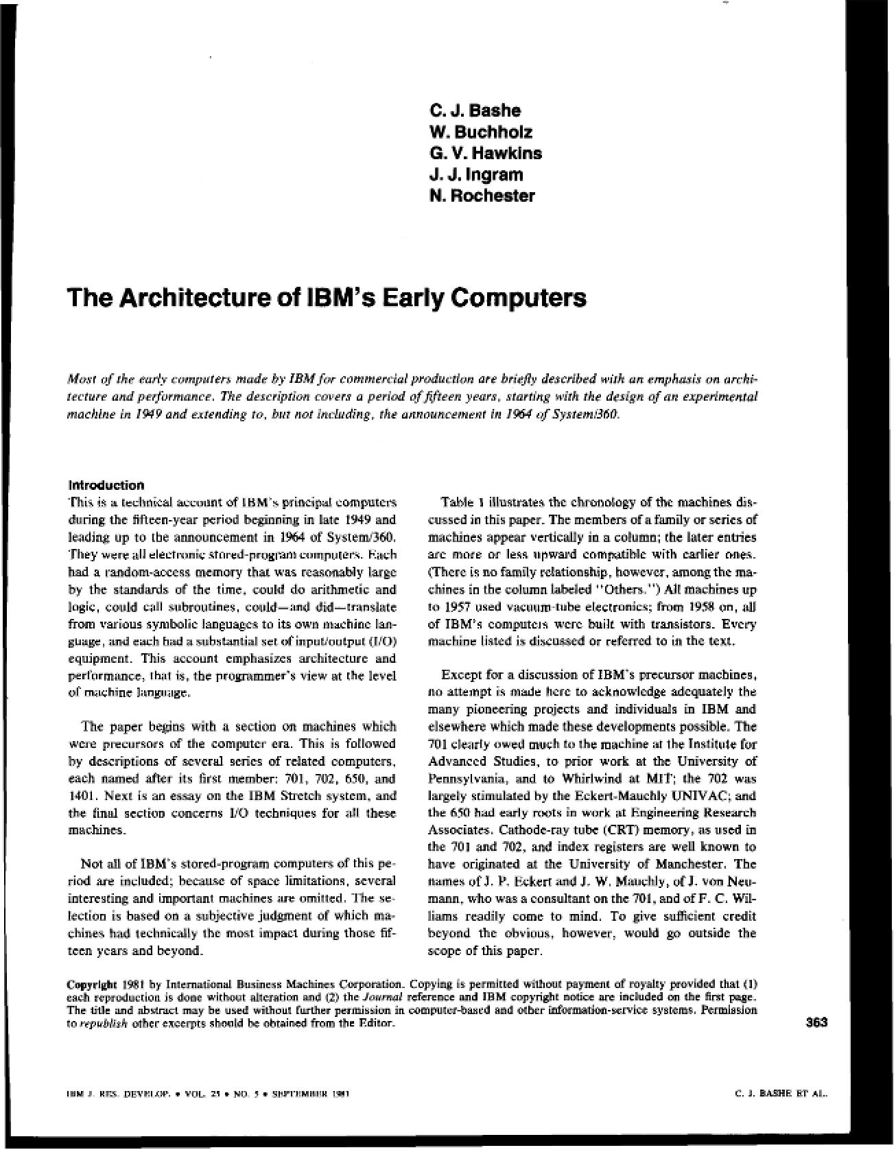 Early IBM Computer Architecture