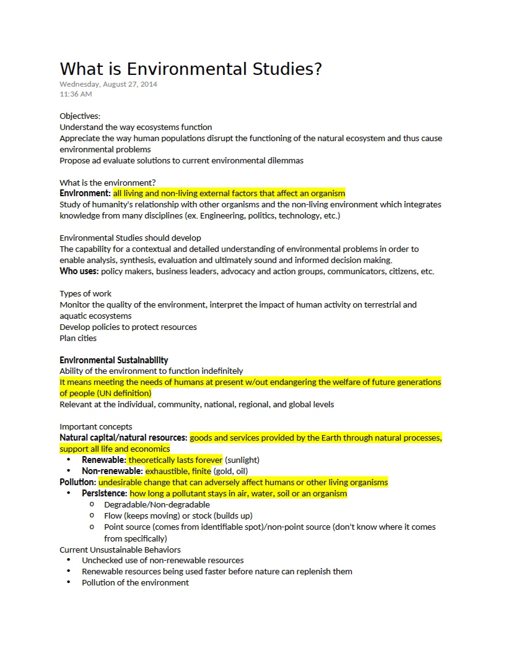 Defining Environmental Studies