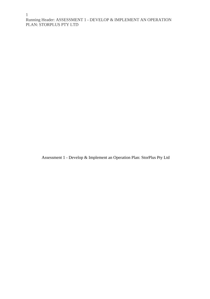 Develop and Implement an Operation Plan - StorPlus Pty Ltd