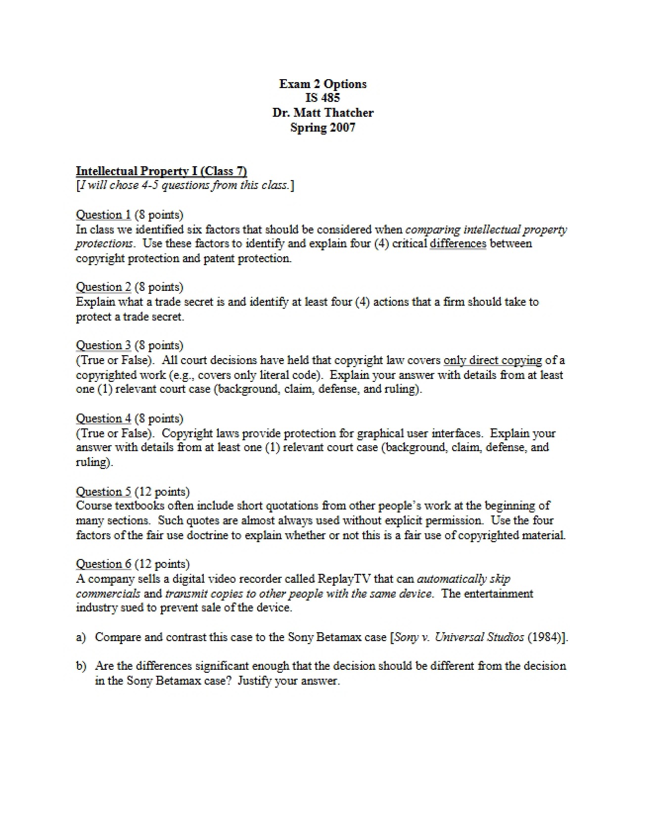 Options for Second Examination (IS 485)