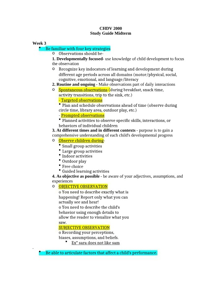 CHDV 2000 Midterm Study Guide