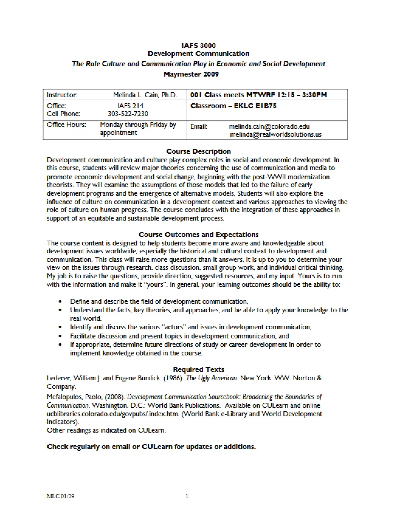 Syllabus for Special Topics in International Affairs