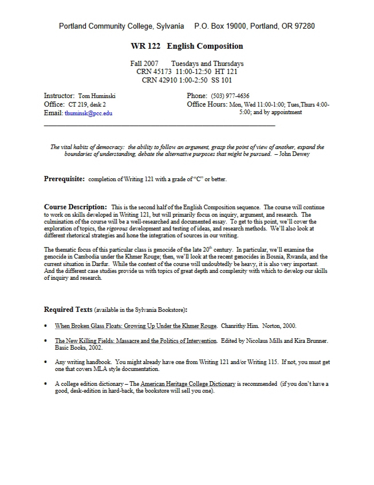 Syllabus for a Second-Semester English Composition Course