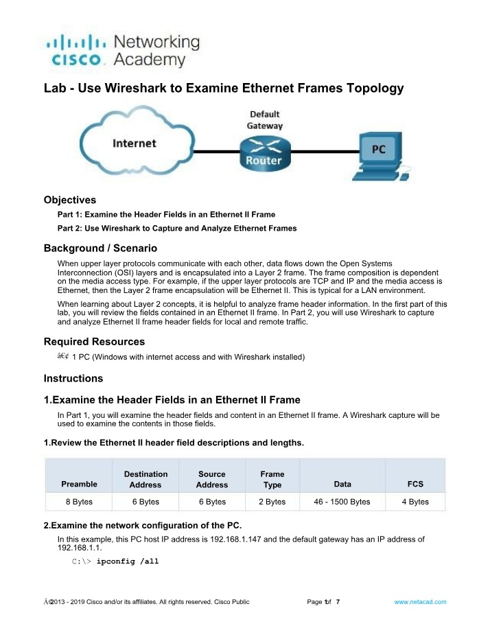 Wireshark Analysis of Ethernet Frames and Header Fields