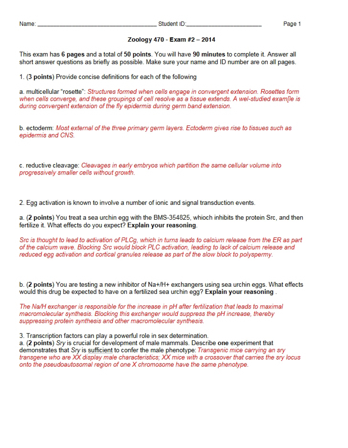 Key for Exam 2 (2014)