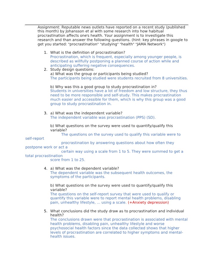 Impact of Procrastination on Student Health