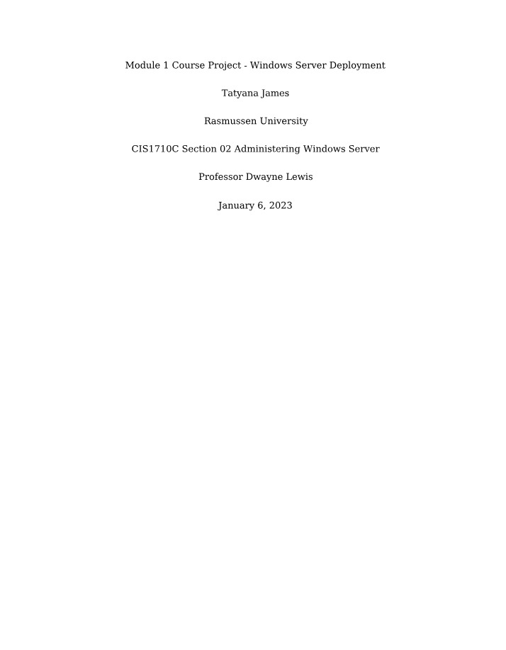 Windows Server Deployment - Module 1 Course Project