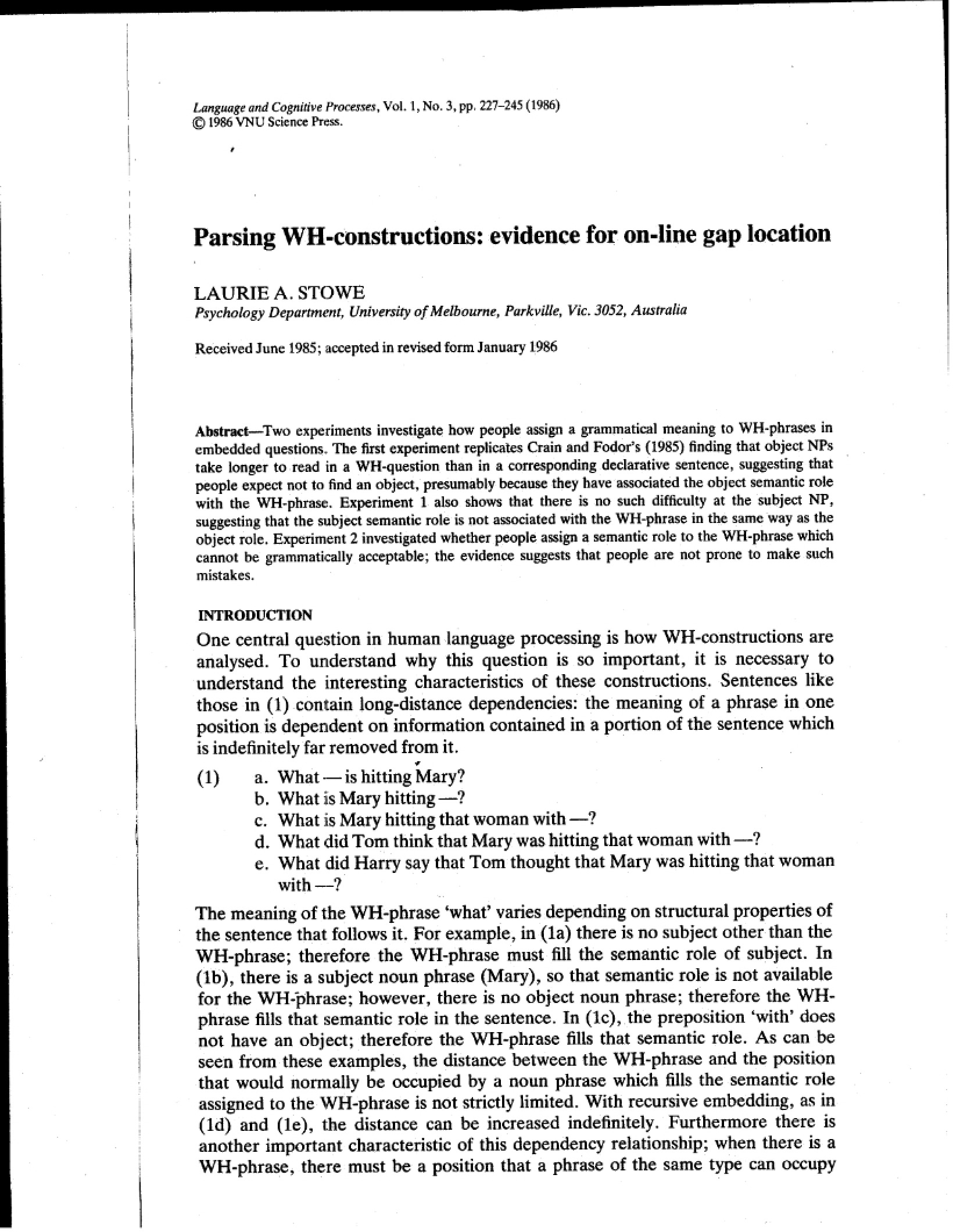 WH-Construction Parsing Techniques