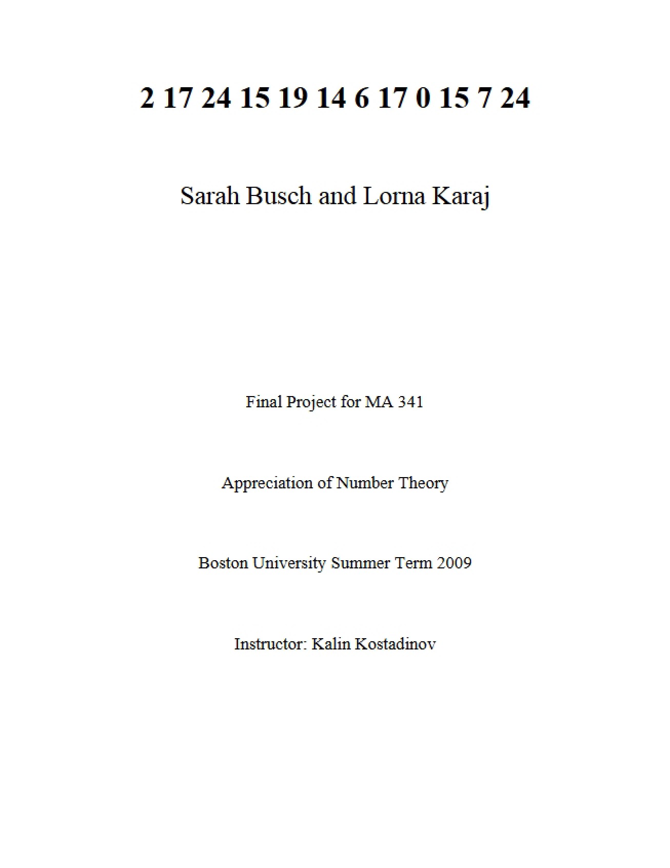 MA 341 Final Project