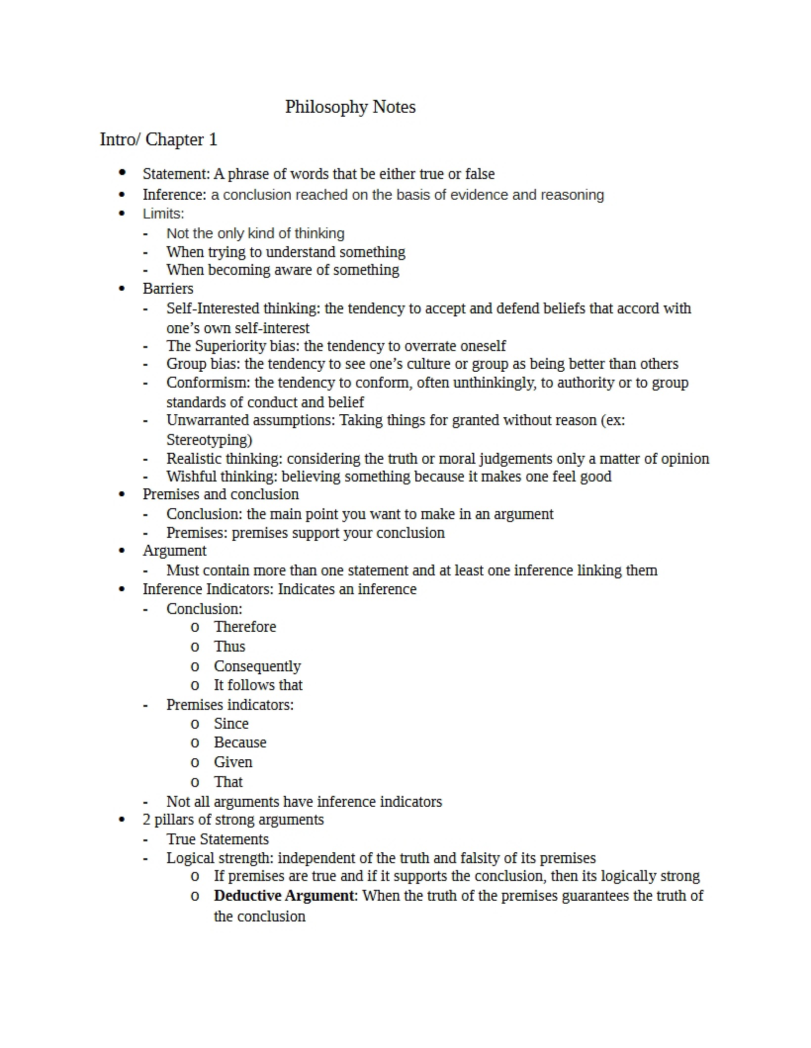 Notes on Philosophy