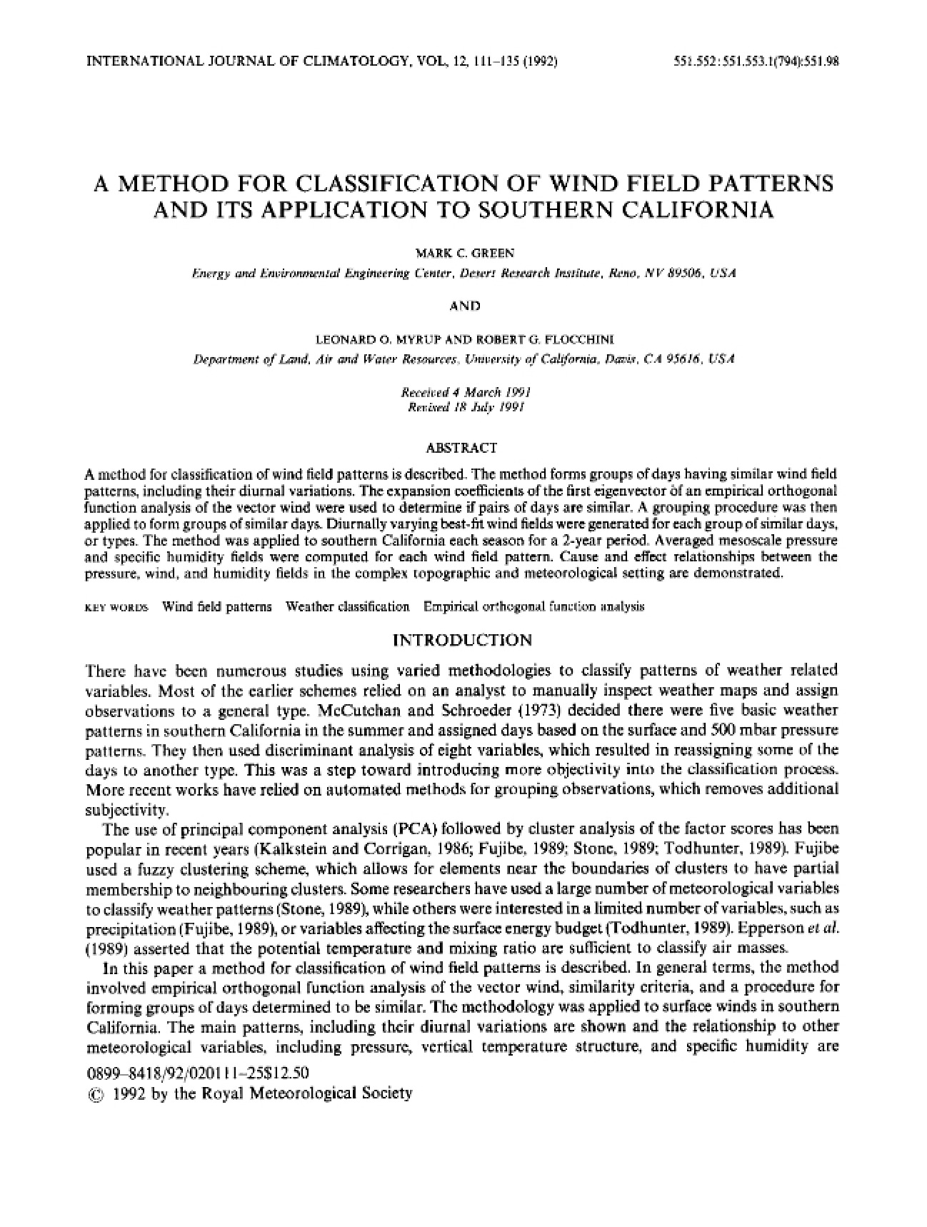 Wind Field Pattern Classification Method