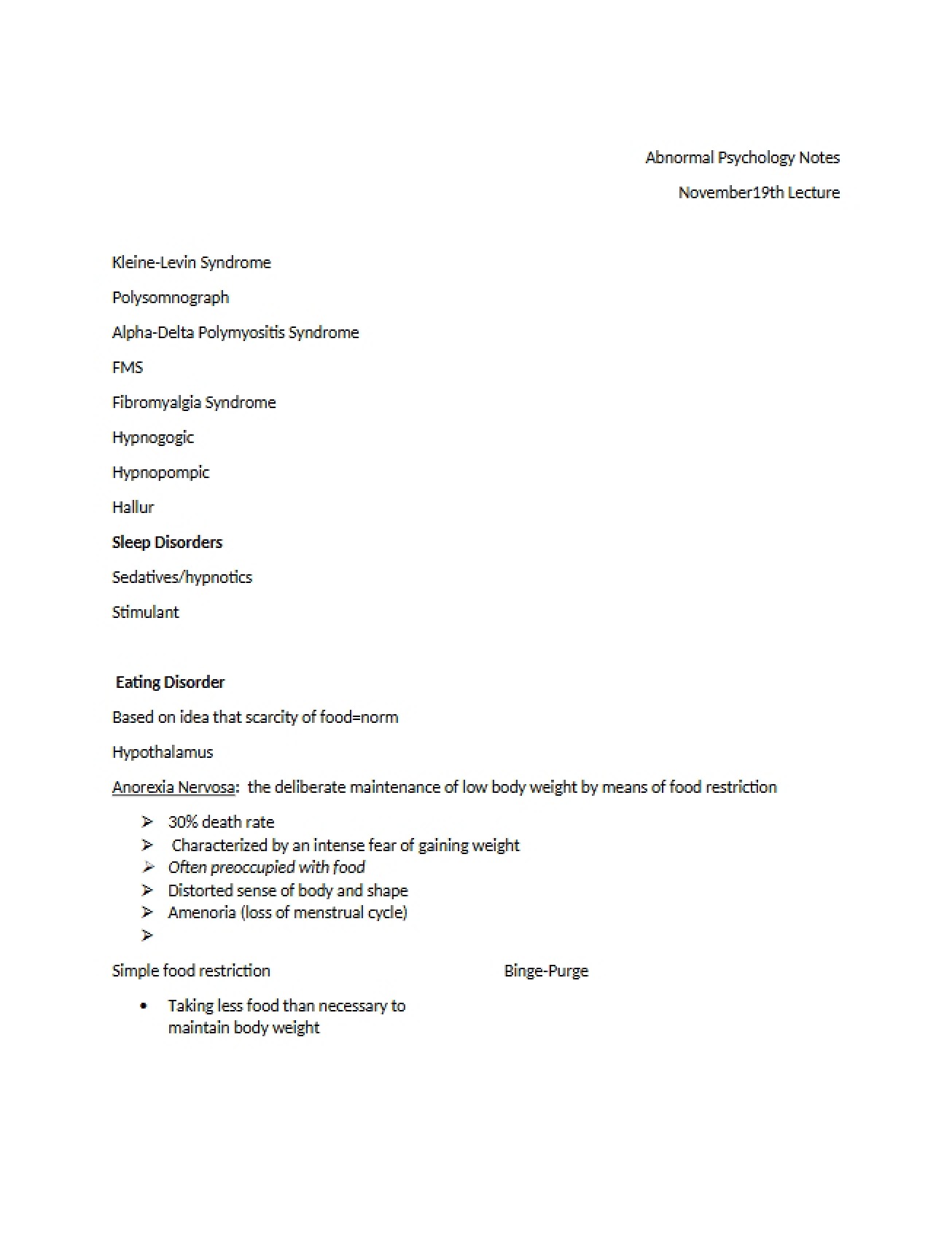 Syndrome Profile Kleine-Levin