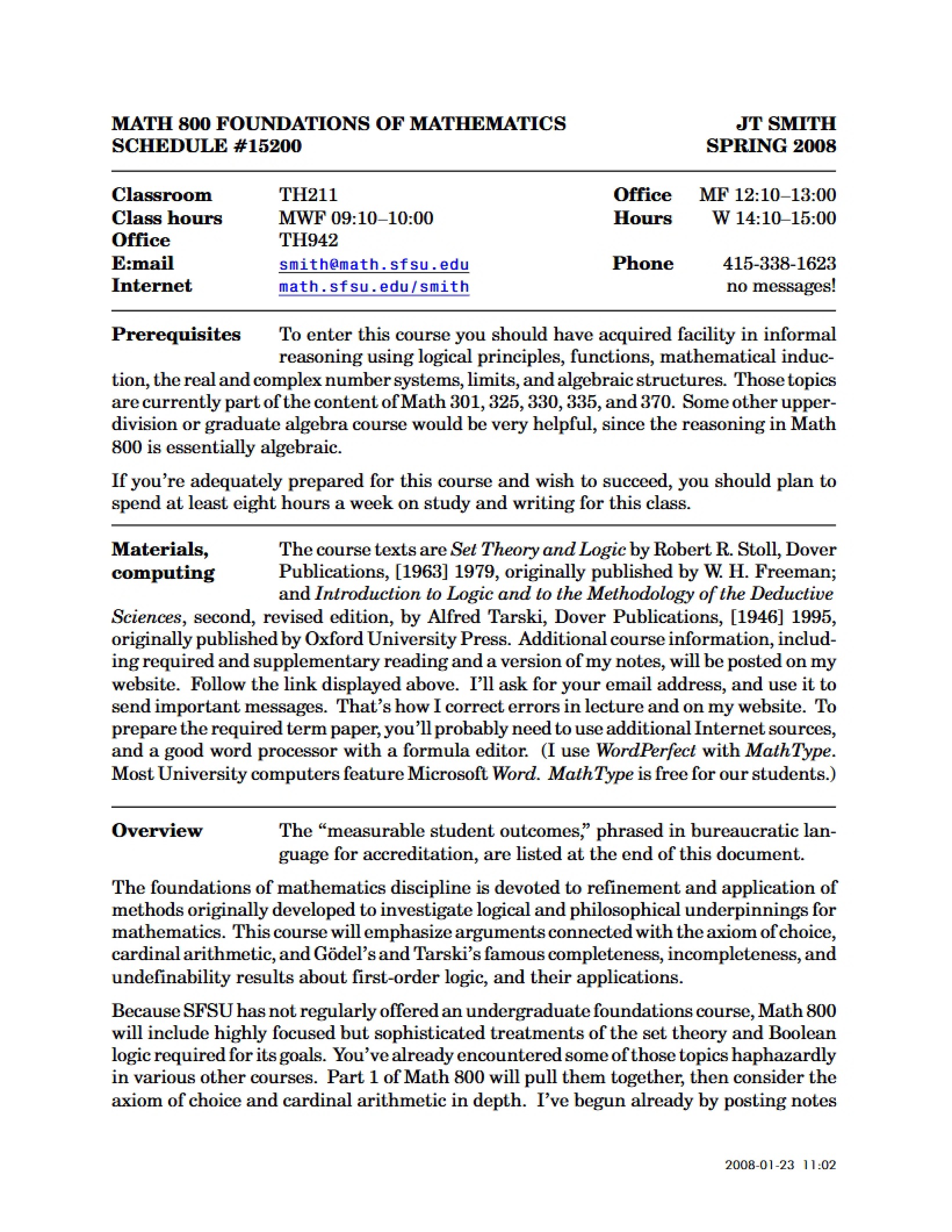 Math 800 Syllabus