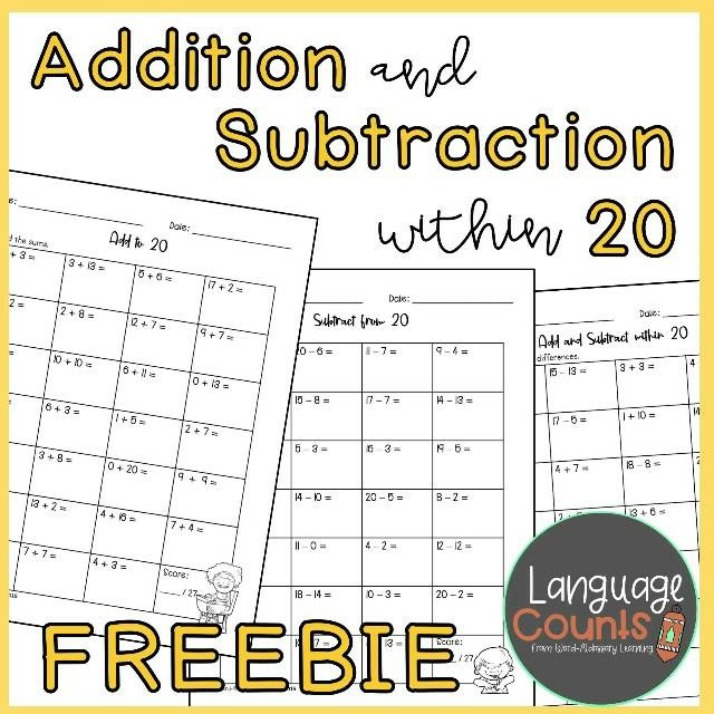 Worksheets for Addition and Subtraction Within 20