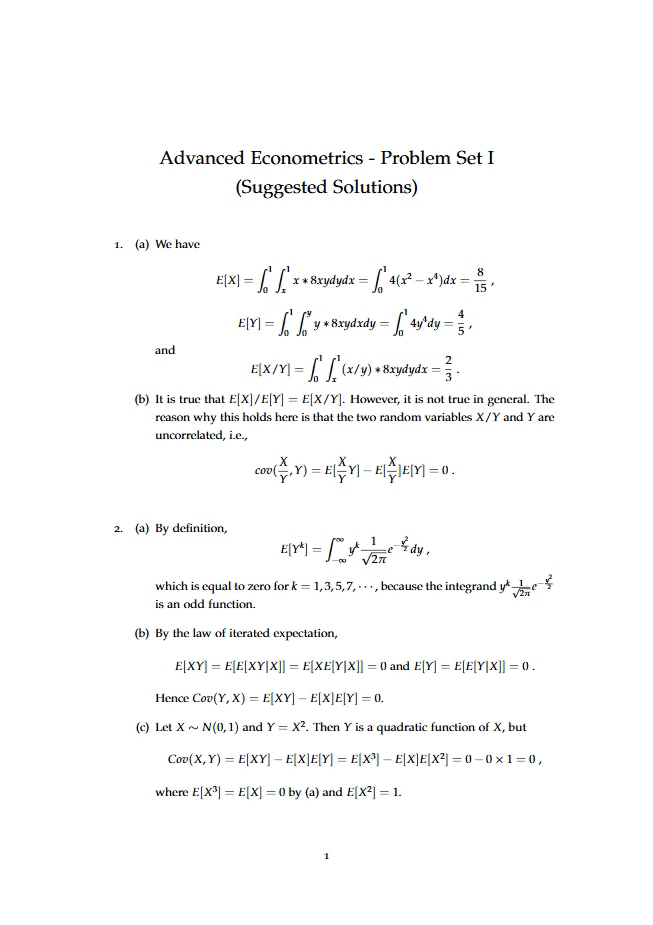 Problem Set I Advanced Econometrics - ECON 446