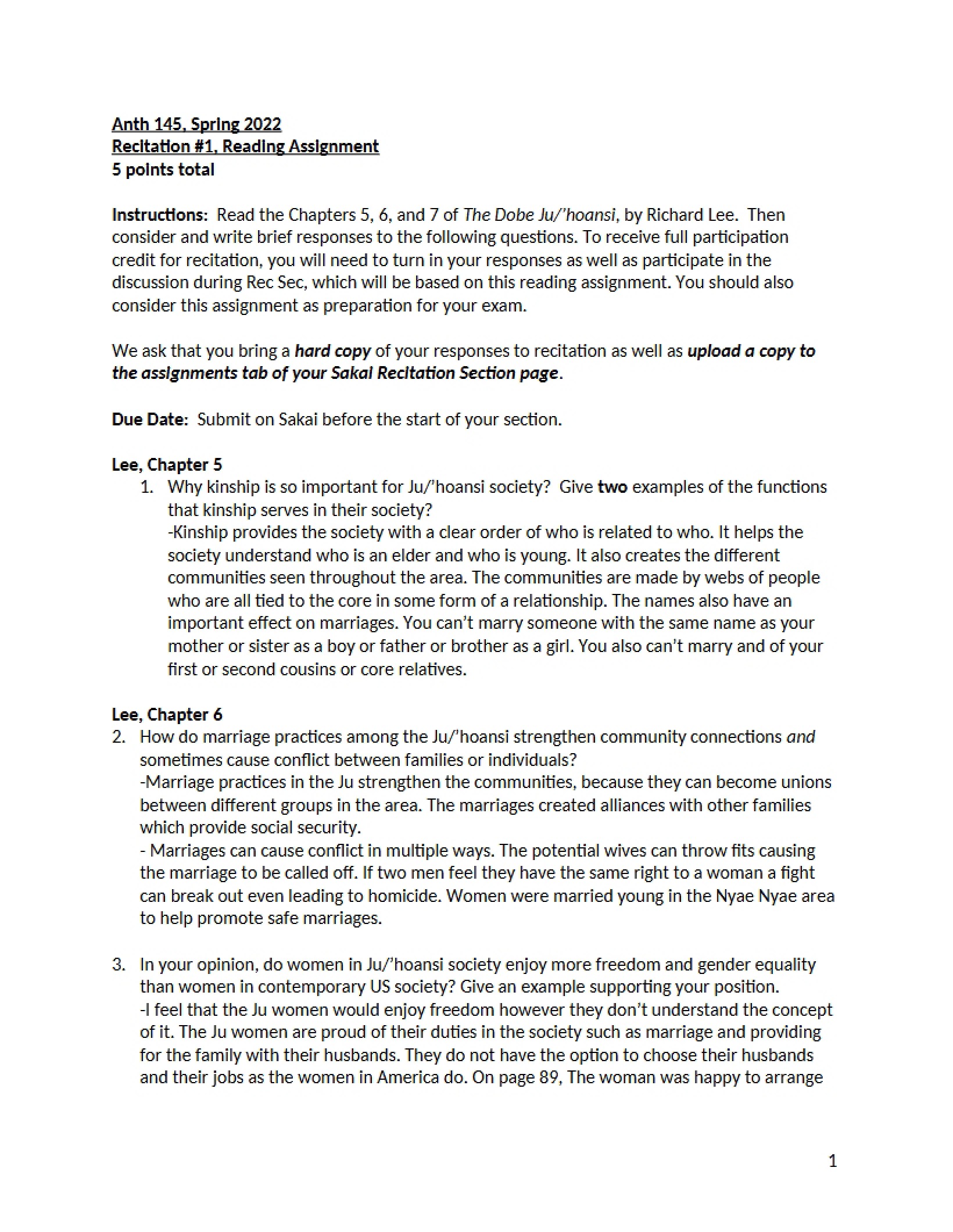 Recitation 1 Reading Assignment
