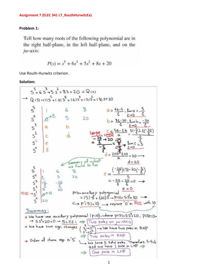 Assignment 7 Routh Hurwitz Analysis