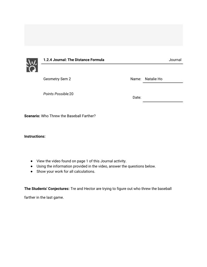 Distance Formula Journal - 1.2.4
