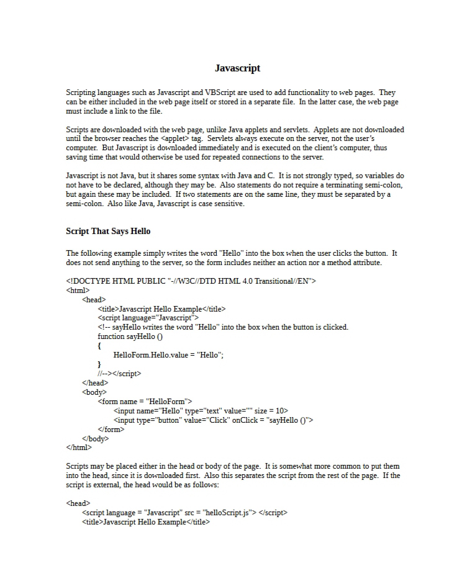Scripting with Javascript