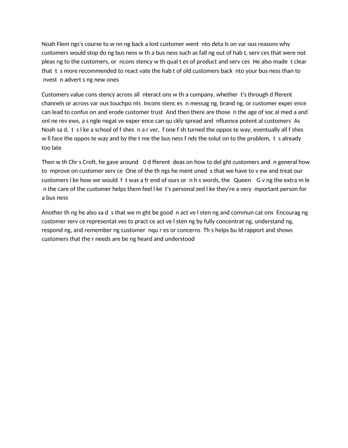 Reaction Paper - Winning Back a Lost Customer