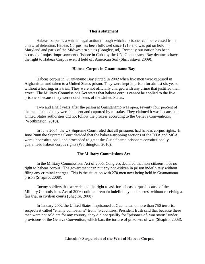 Historical Analysis of Habeas Corpus and Guantanamo Bay
