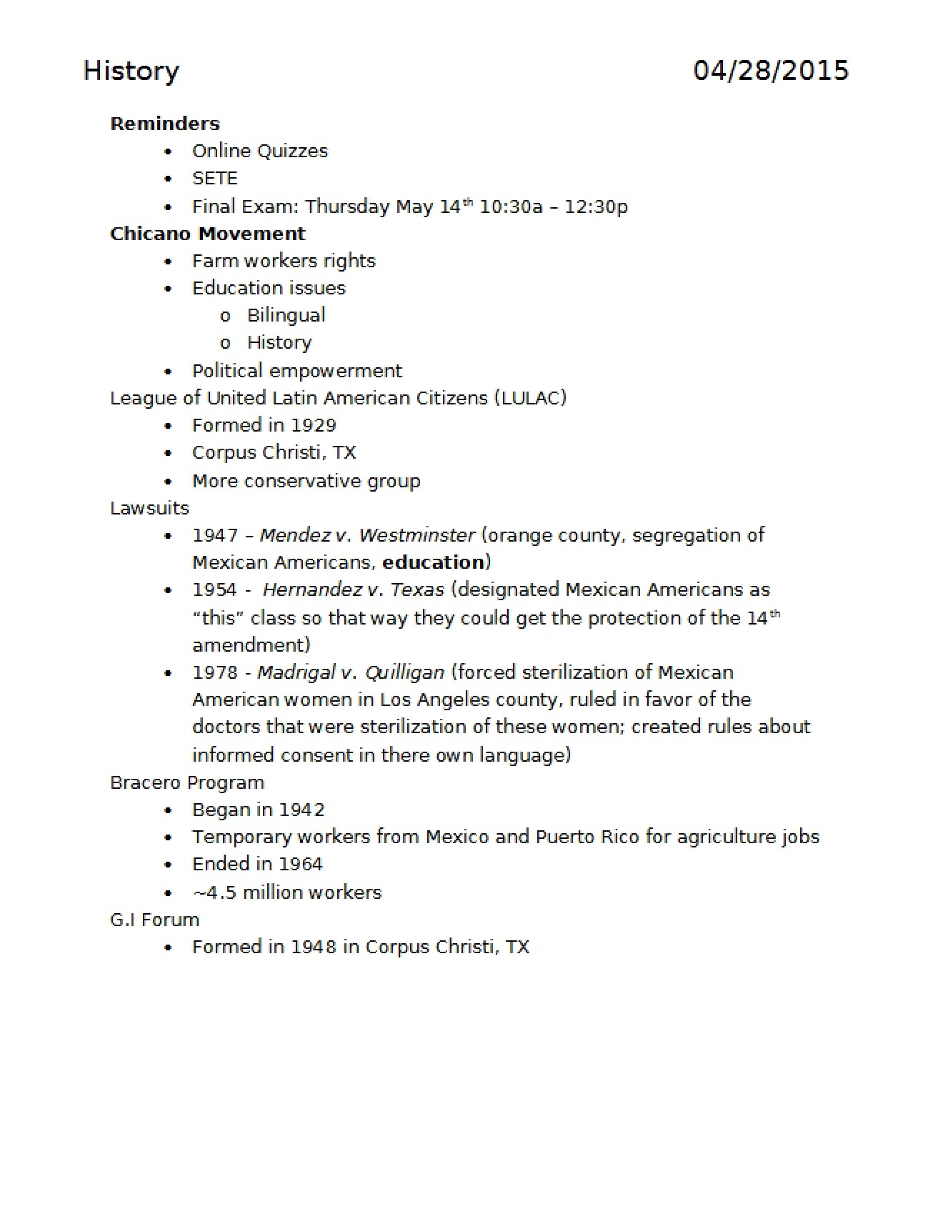 Course History Notes
