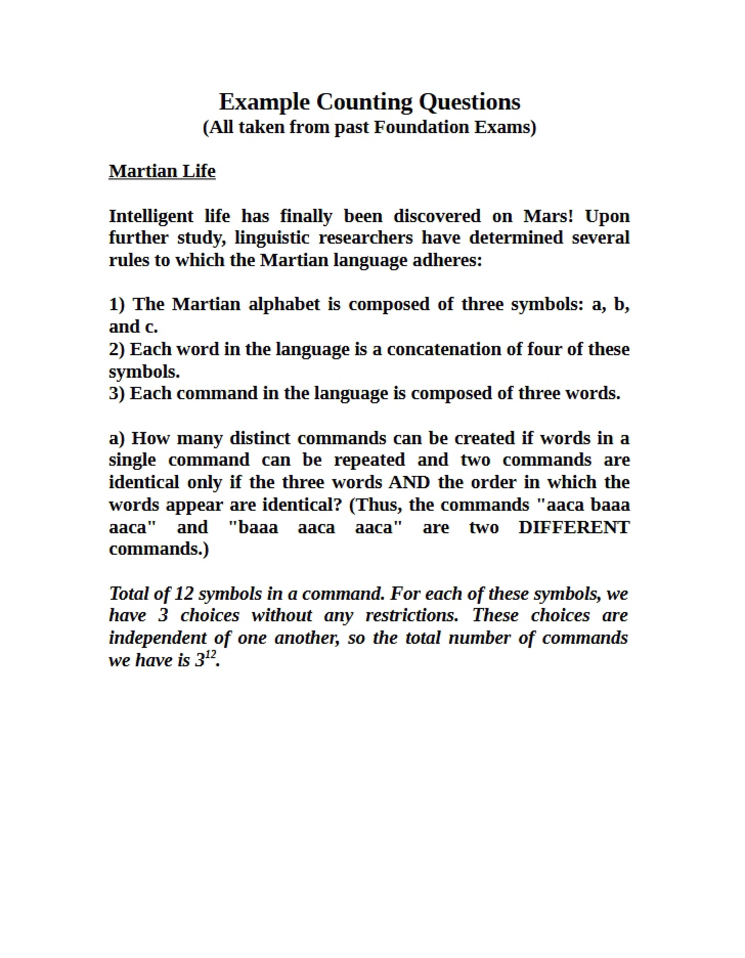 Counting Questions Examples