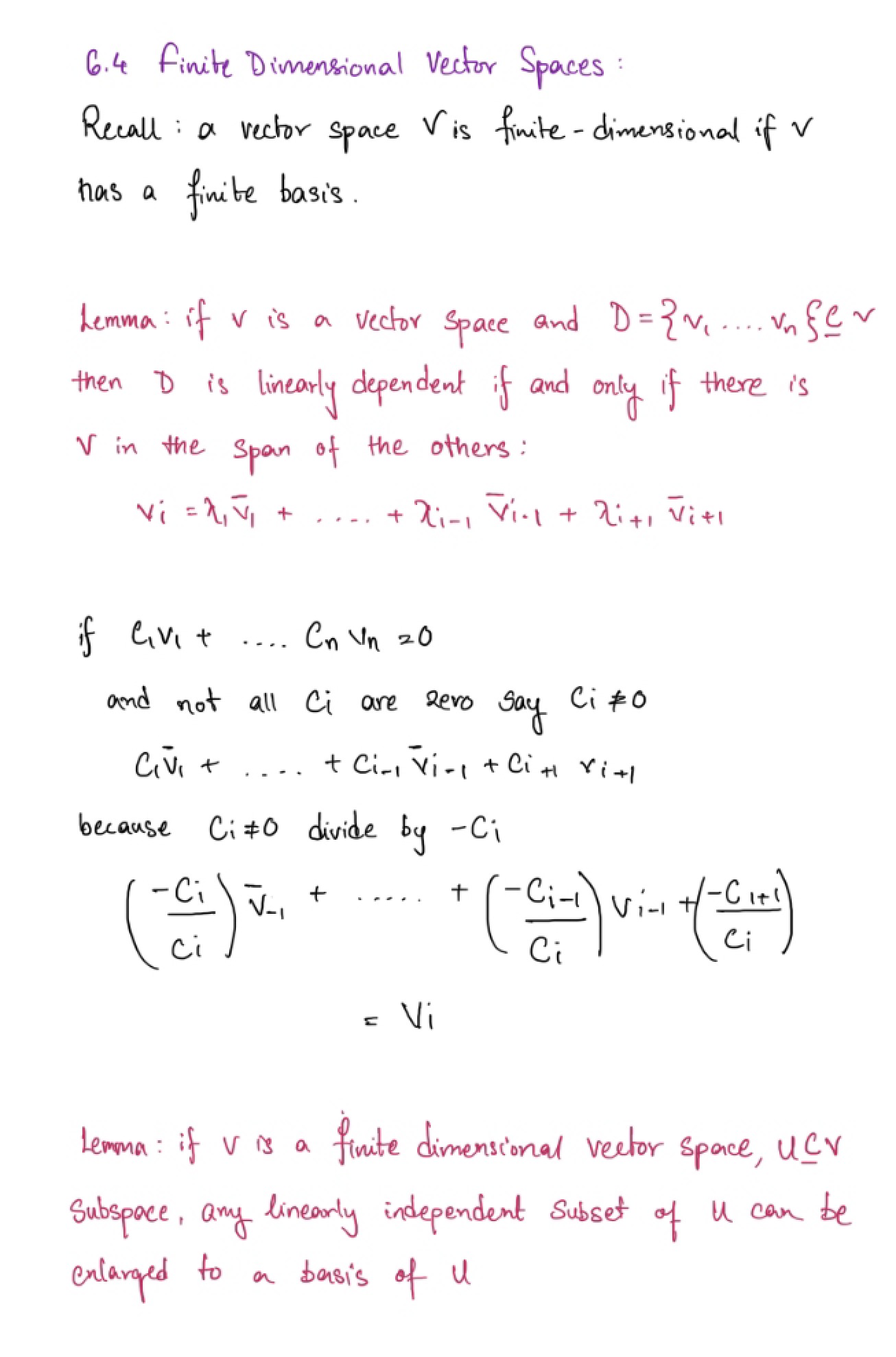 Vector Spaces Finite Dimensional
