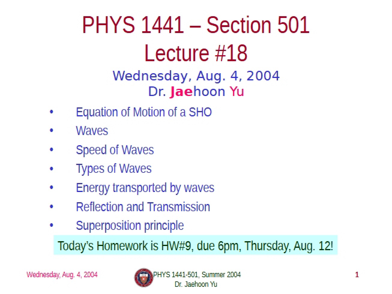 SHO Equation of Motion