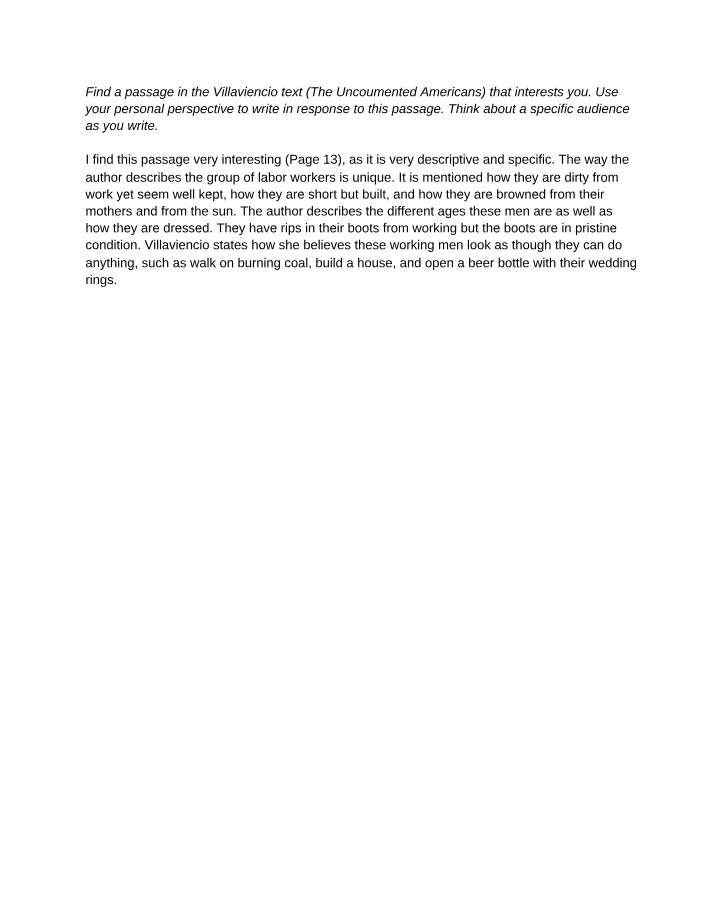 The Undocumented Americans - Descriptive and Specific Passages