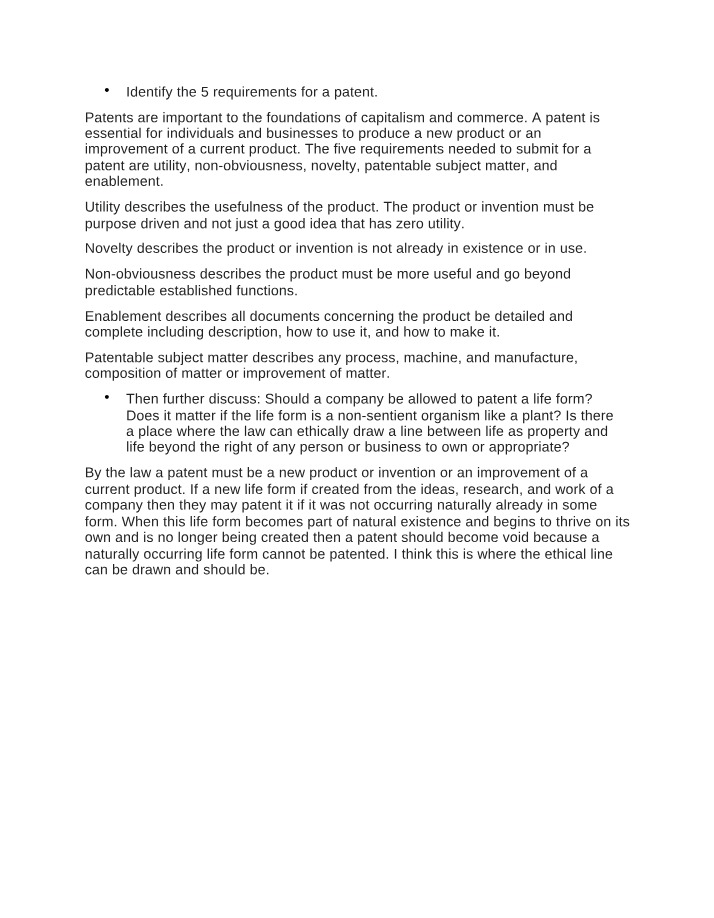 Patent Requirements and Ethical Considerations