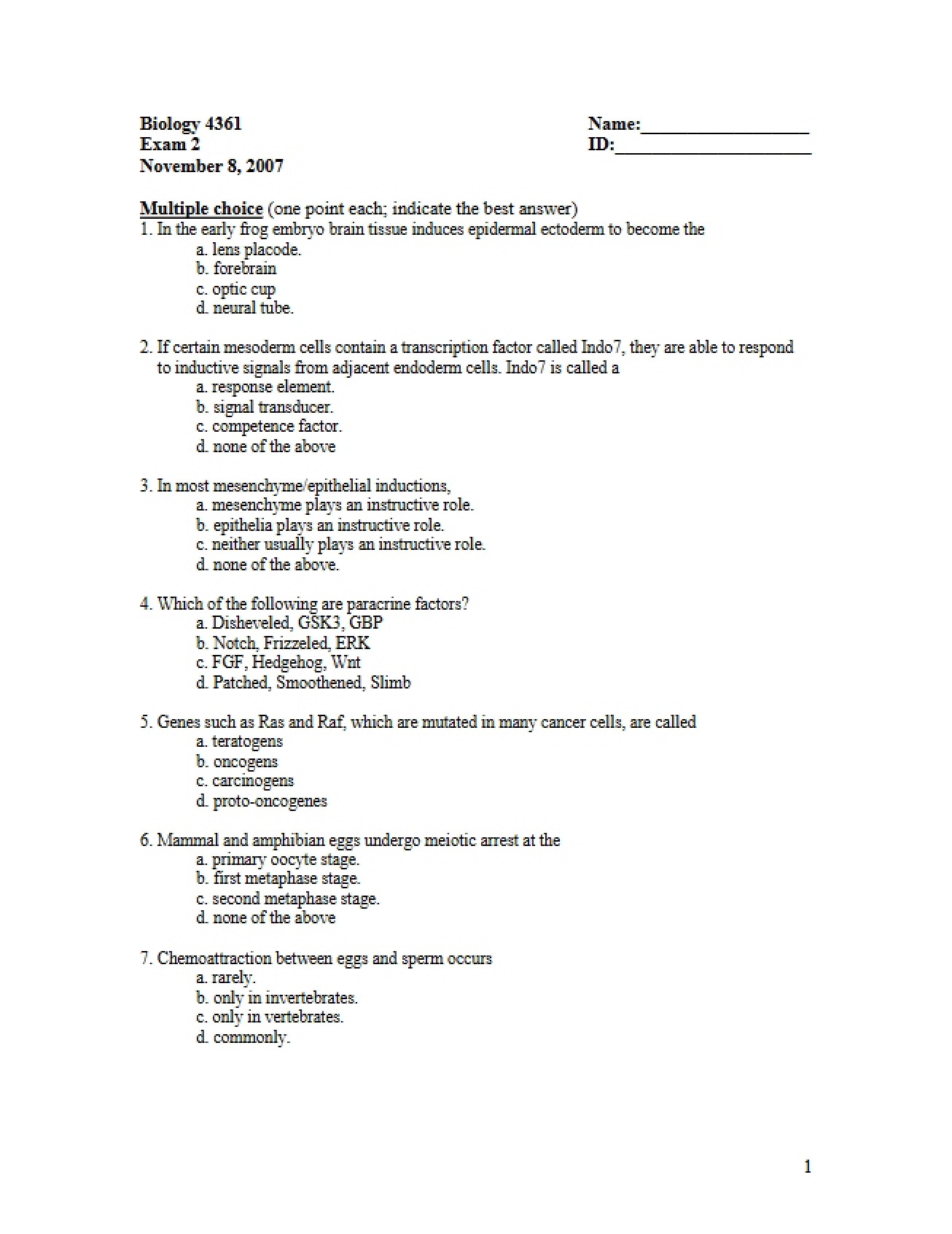 Questions for Exam Two