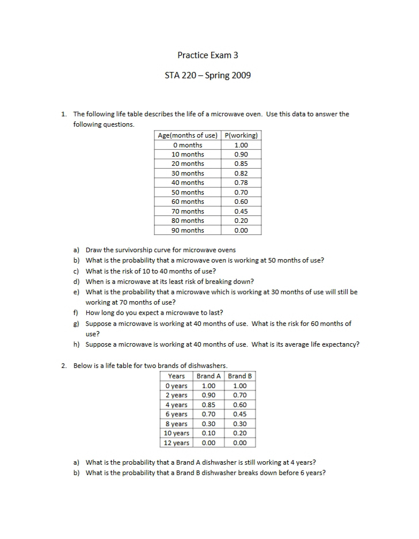Questions for Practice Exam 3