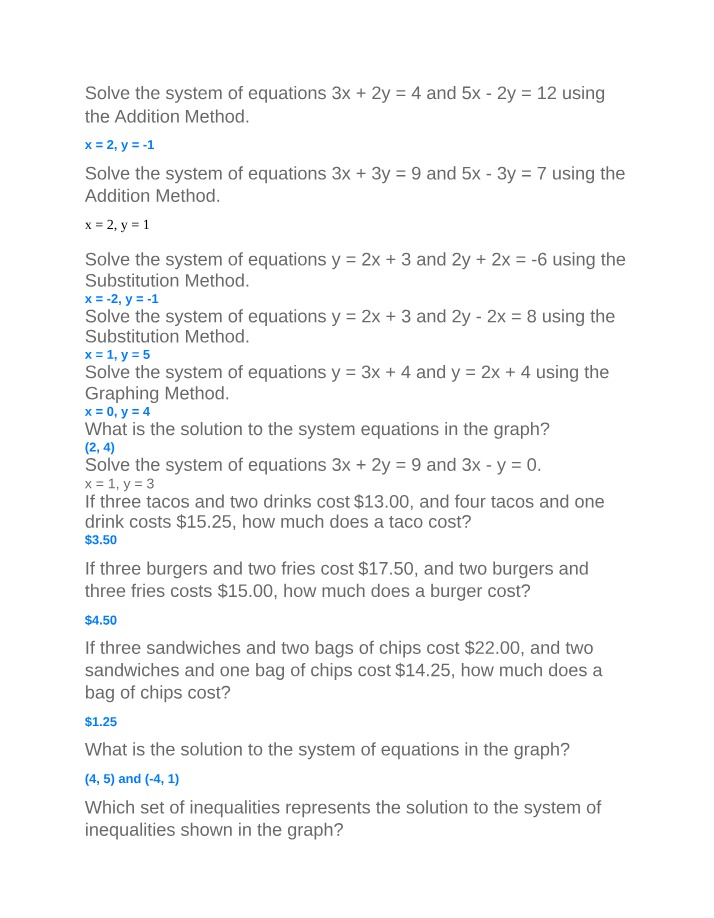 Solving Systems of Equations - Substitution, Addition, and Graphing Methods