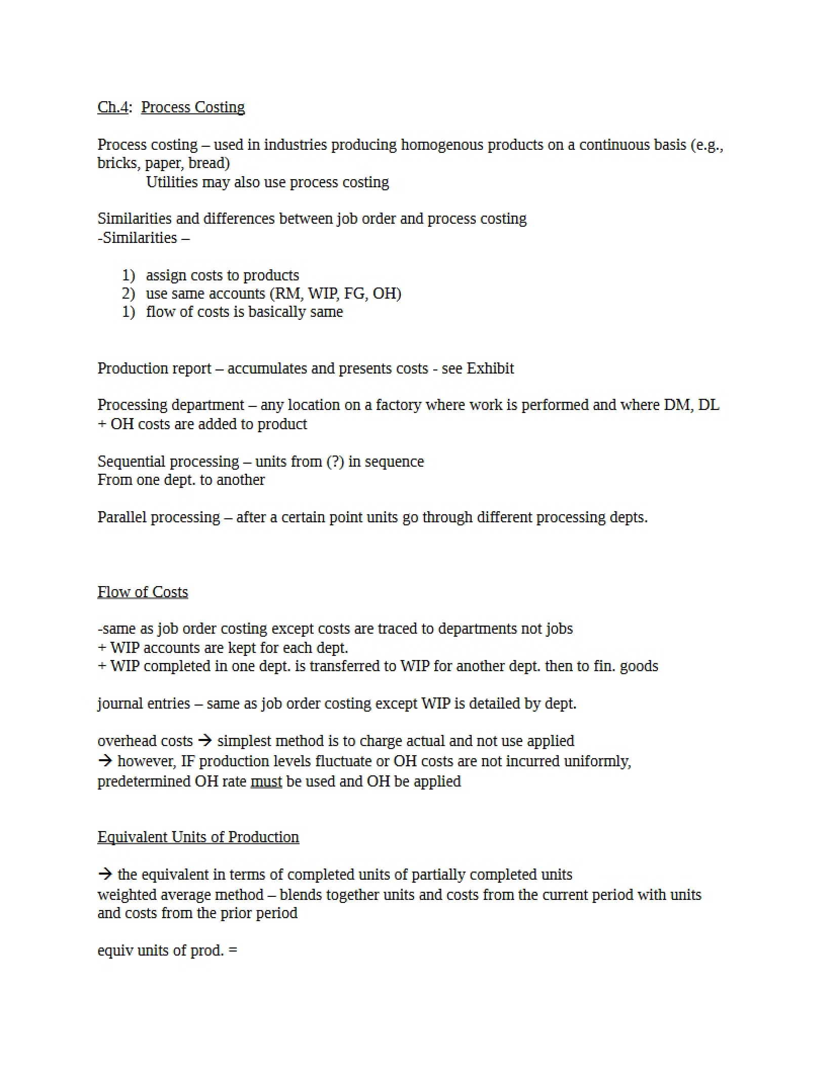 Costing by Process