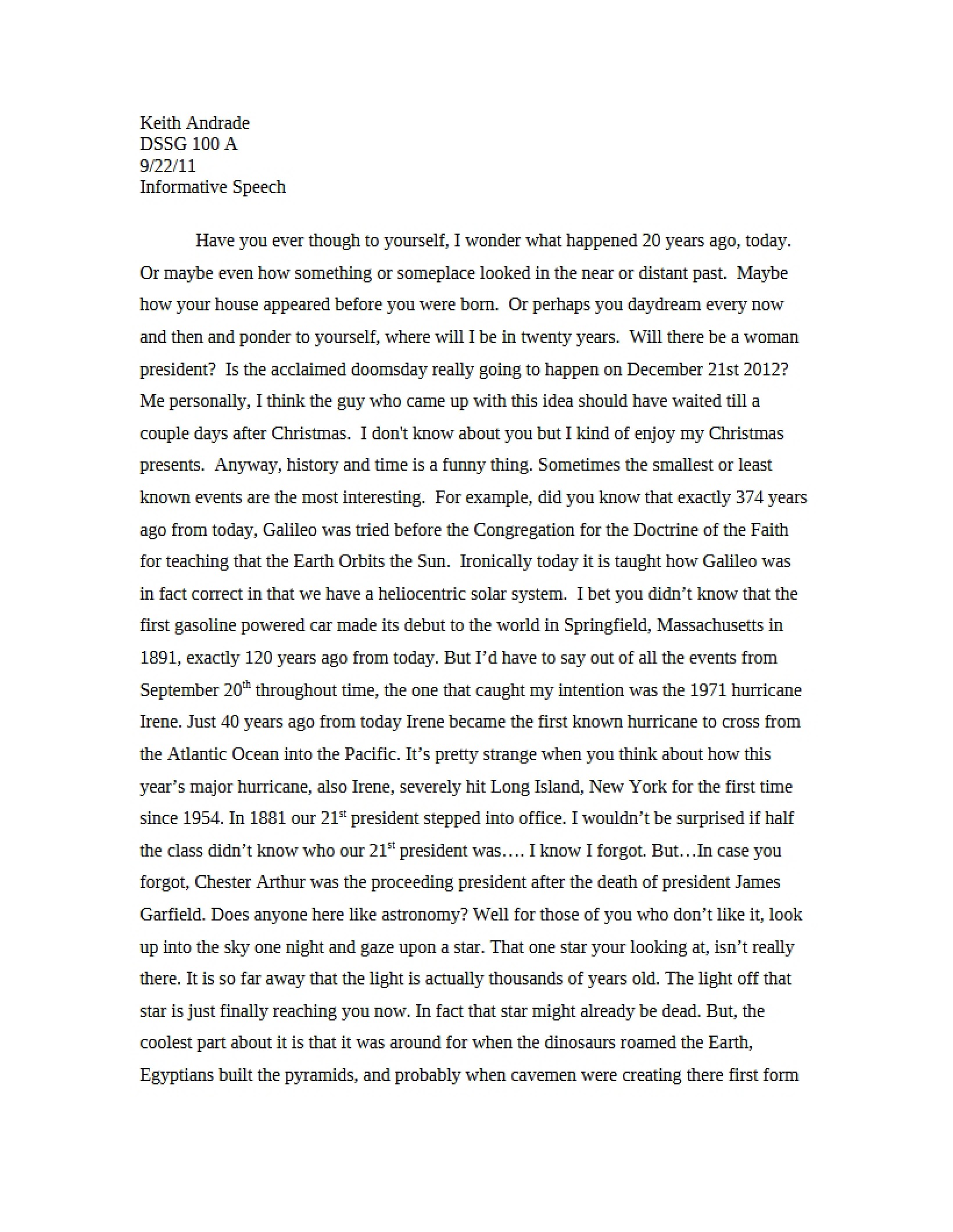 Informative Speech Assignment