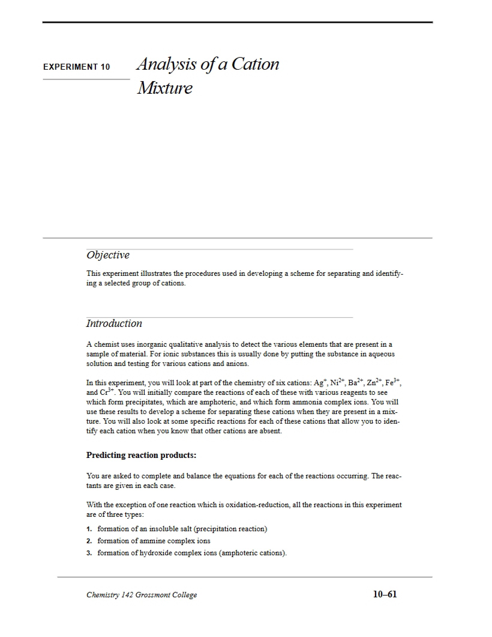 Cation Mixture Analysis