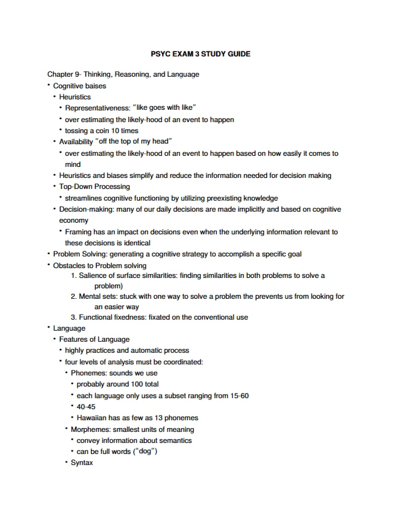Chapter 9 Thinking, Reasoning, and Language