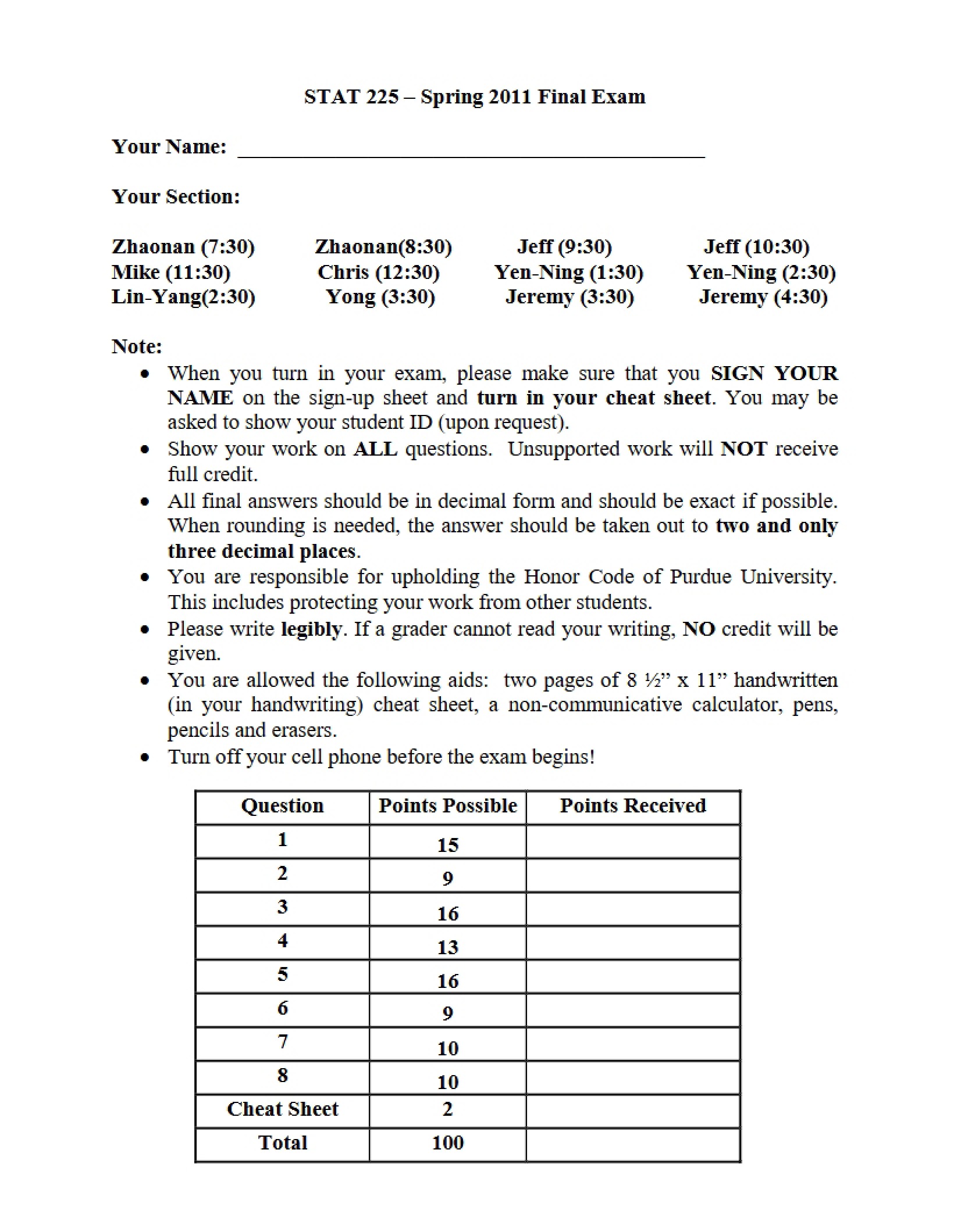 Final Course Examination