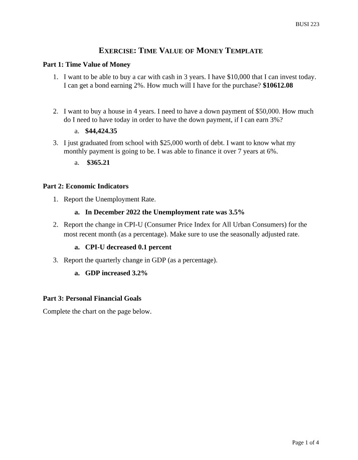 Time Value of Money Exercise